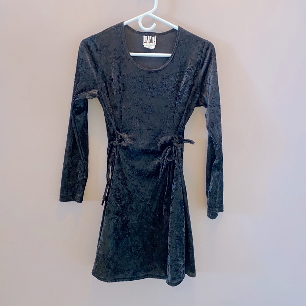 Vintage Crushed Velour Black Dress LBD